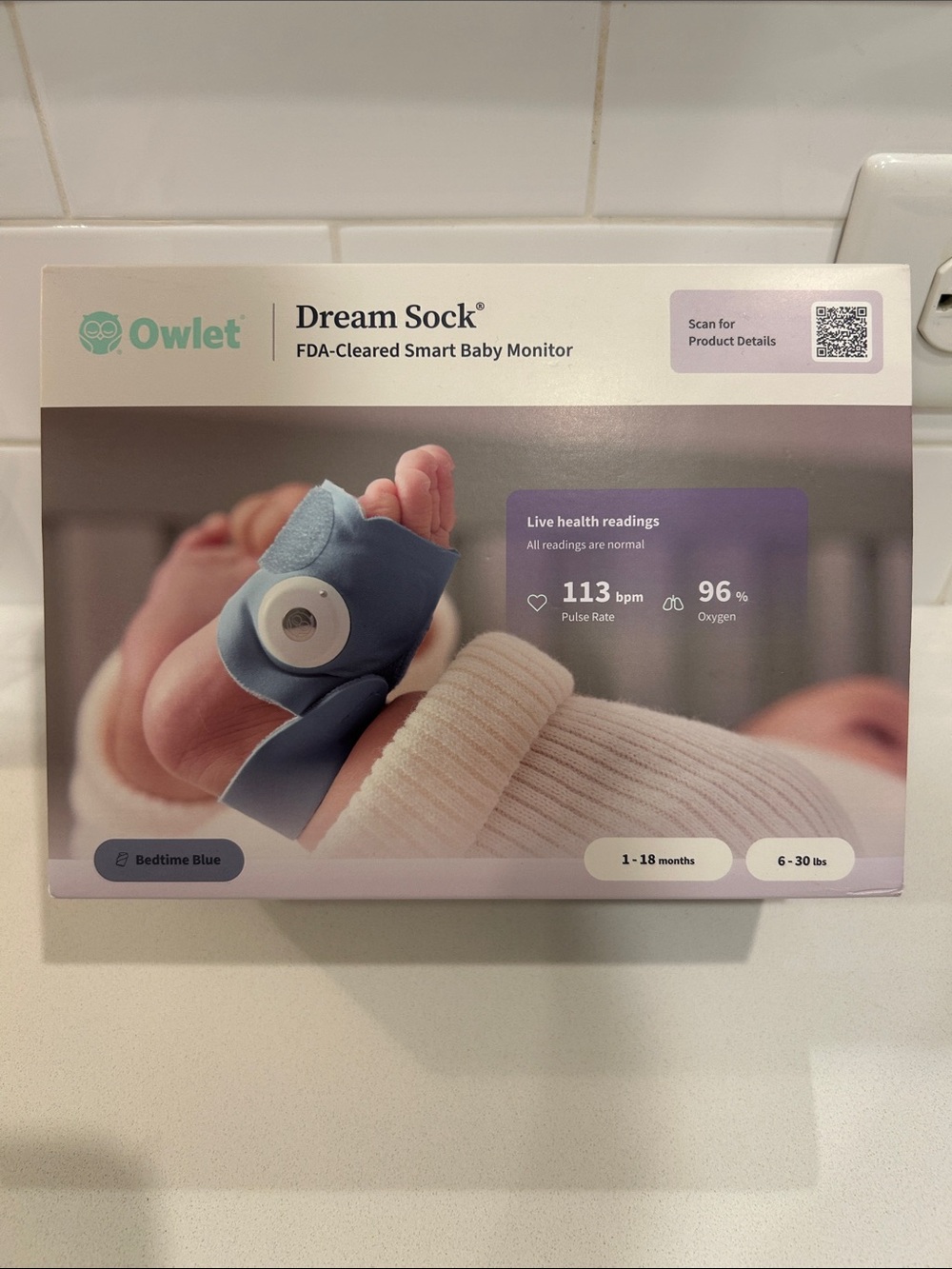 Owlet Dream Sock FDA Cleared Smart Baby Monitor In Shade Bedtime Blue!